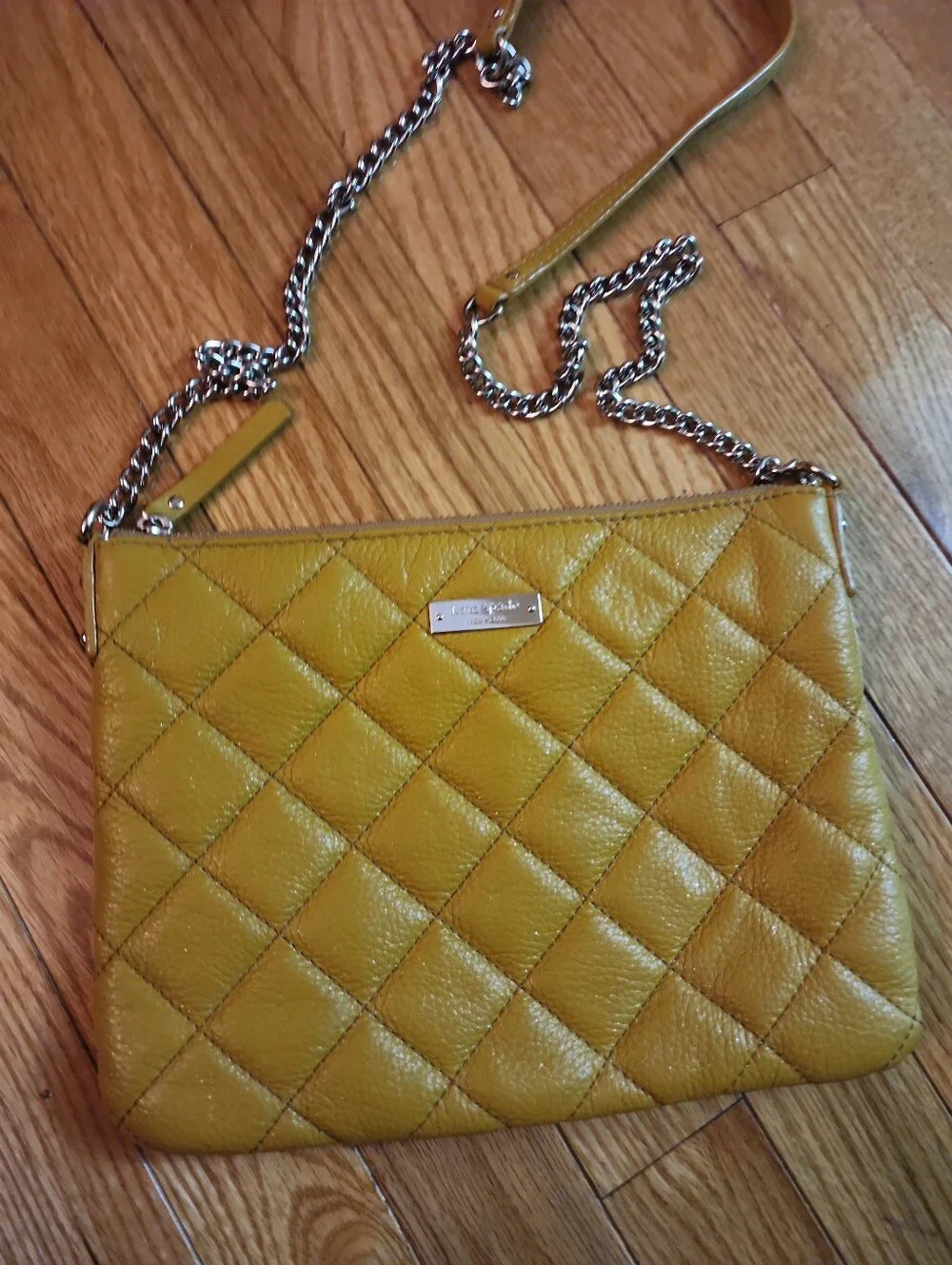 Kate Spade Quilted Mustard Yellow Crossbody Bag with Chain Strap